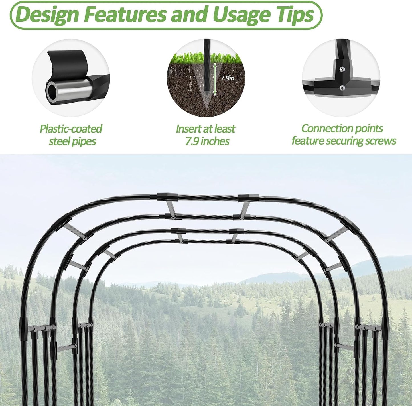 Cucumber Trellis - 62.4"*50" Cucumber Trellis for Raised Bed with Plastic-Coated Steel Pipe, U-Shape Garden Trellis for Climbing Plants, Garden Trellis for Cucumbers, Beans(Black)