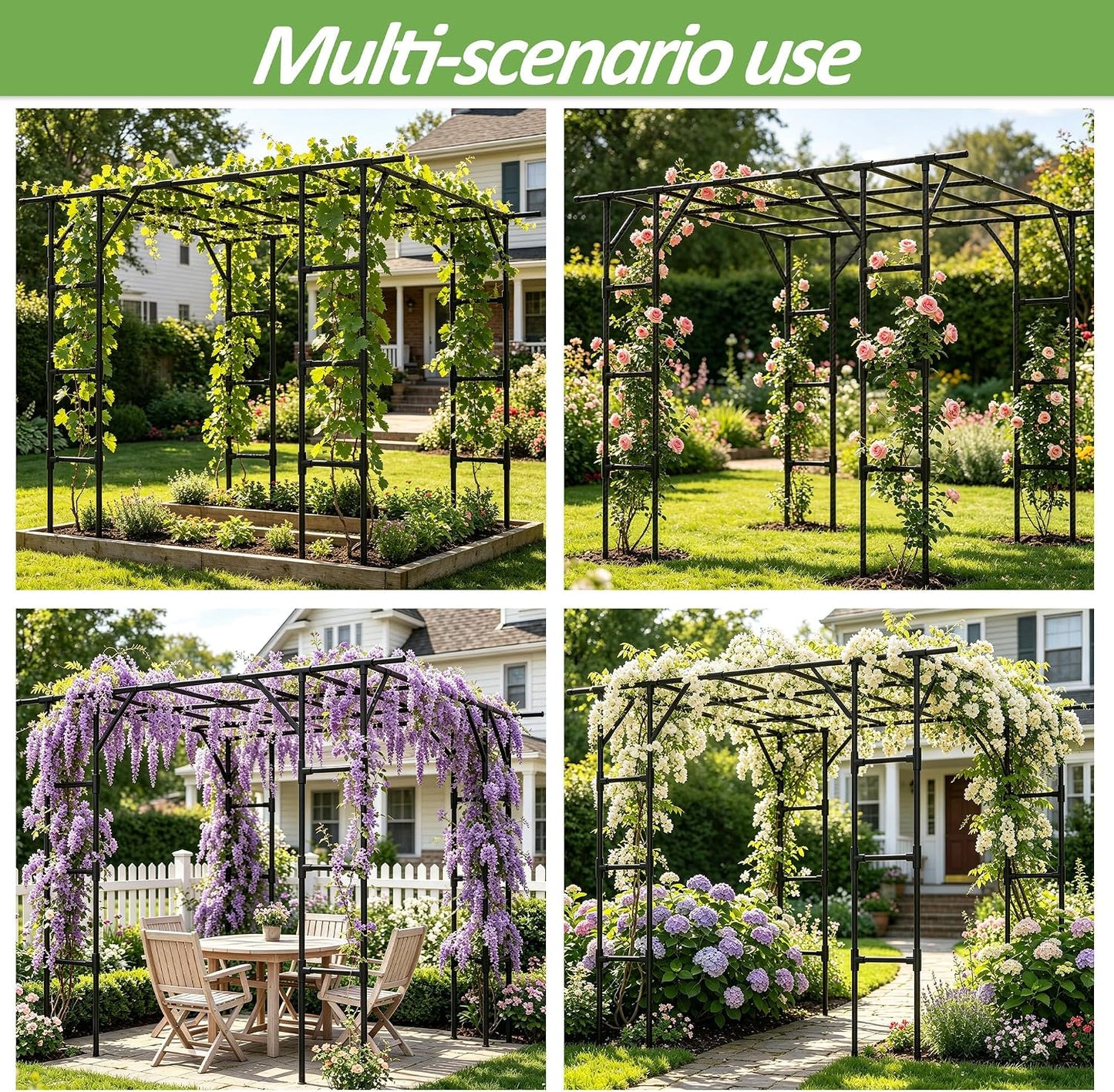 Cucumber Trellis - 62.4"*50" Cucumber Trellis for Raised Bed with Plastic-Coated Steel Pipe, U-Shape Garden Trellis for Climbing Plants, Garden Trellis for Cucumbers, Beans(Black)