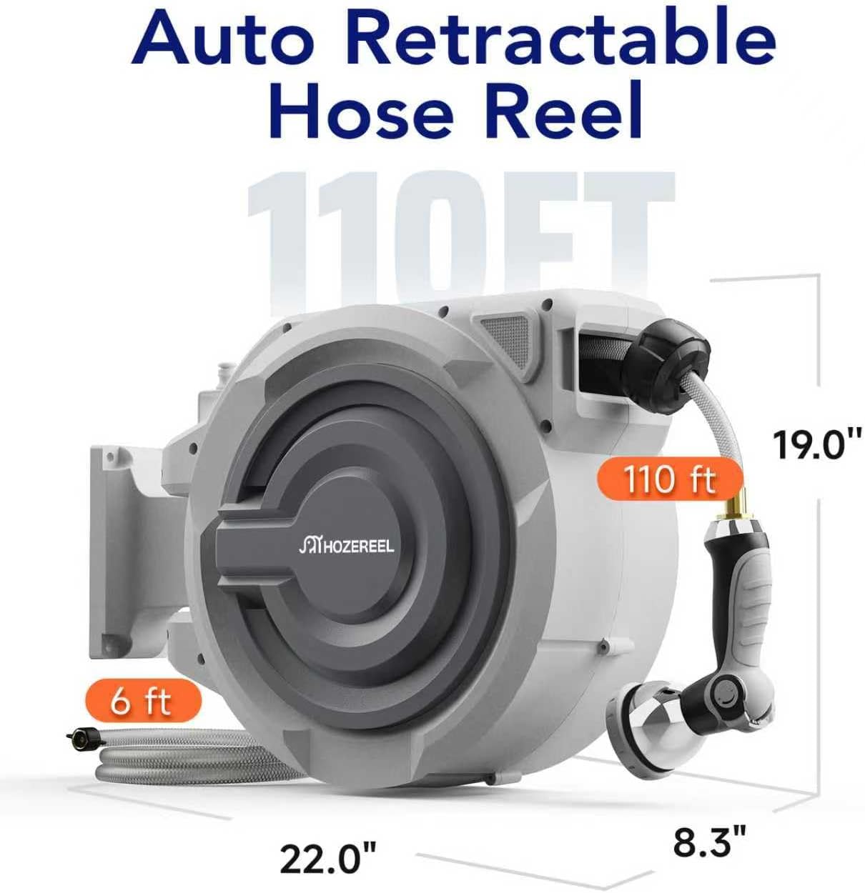 Retractable Garden Hose Reel 1/2" x 110ft