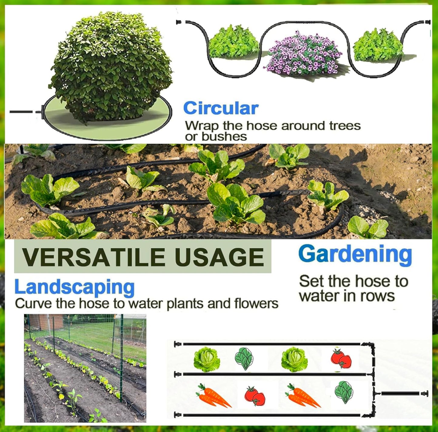 1/4 in Soaker Hose Tubing for Drip Irrigation,100FT Garden Beds Soaker Irrigation Tubing Hose with Various Accessories Rubber Longer Lasting Drip Irrigation for Watering Garden Beds Vegetable Lawn