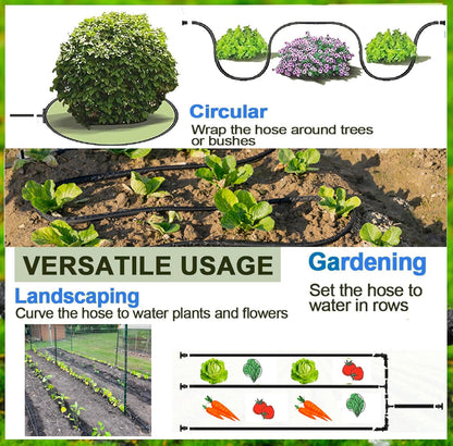 1/4 in Soaker Hose Tubing for Drip Irrigation,100FT Garden Beds Soaker Irrigation Tubing Hose with Various Accessories Rubber Longer Lasting Drip Irrigation for Watering Garden Beds Vegetable Lawn