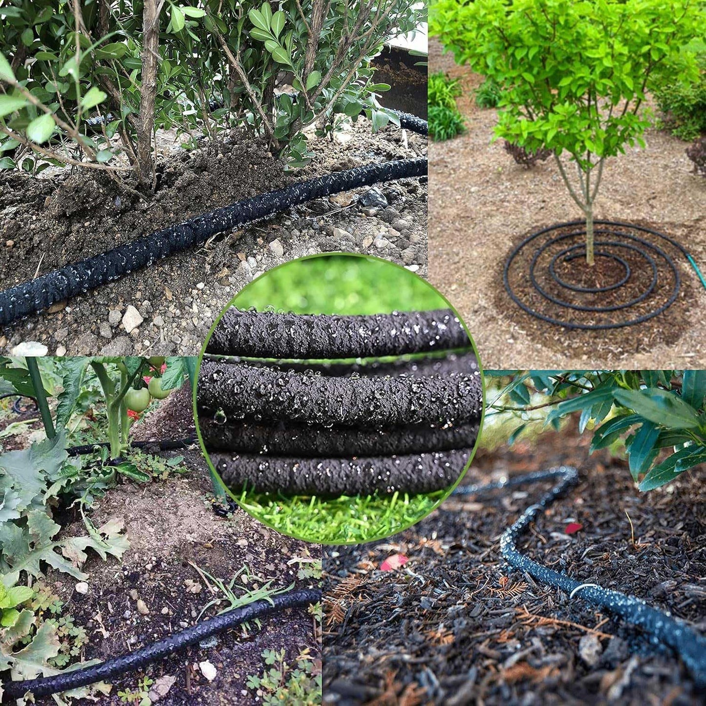1/4 in Soaker Hose Tubing for Drip Irrigation,100FT Garden Beds Soaker Irrigation Tubing Hose with Various Accessories Rubber Longer Lasting Drip Irrigation for Watering Garden Beds Vegetable Lawn