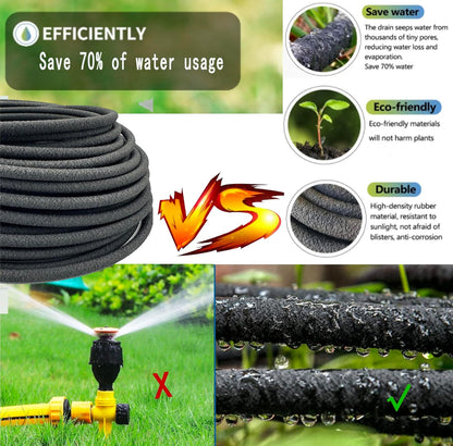 1/4 in Soaker Hose Tubing for Drip Irrigation,100FT Garden Beds Soaker Irrigation Tubing Hose with Various Accessories Rubber Longer Lasting Drip Irrigation for Watering Garden Beds Vegetable Lawn