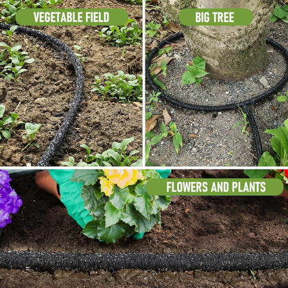 1/4 in Soaker Hose Tubing for Drip Irrigation,100FT Garden Beds Soaker Irrigation Tubing Hose with Various Accessories Rubber Longer Lasting Drip Irrigation for Watering Garden Beds Vegetable Lawn