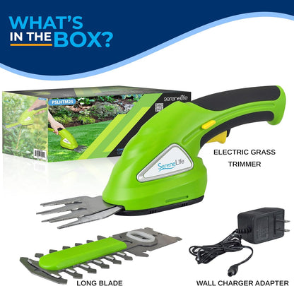 Pyle Cordless Handheld Grass Trimmers - Portable Lightweight Electric Hedge Shrub Cutter Shears, Hand Held Garden Clippers, 3.6V Rechargeable Battery, Quick-Change Blades, Ergonomic Design