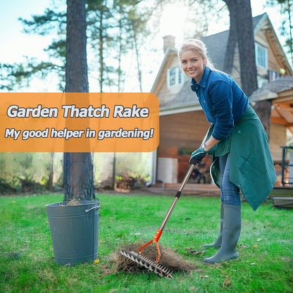 68" Adjustable Thatch Rake Dual-Action Tines, Dethatcher Tool for Lawn Care