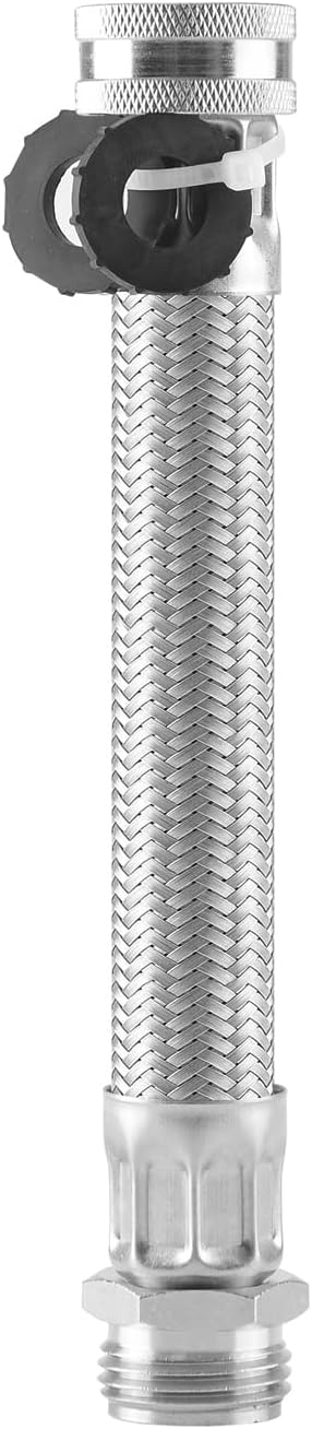 Stainless Steel Braided Garden Hose Extension, 9.5 Inch, Heavy-Duty, 45° Maximum Bend