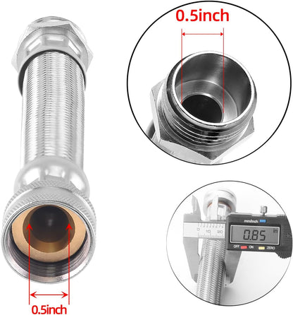 Stainless Steel Braided Garden Hose Extension, 9.5 Inch, Heavy-Duty, 45° Maximum Bend