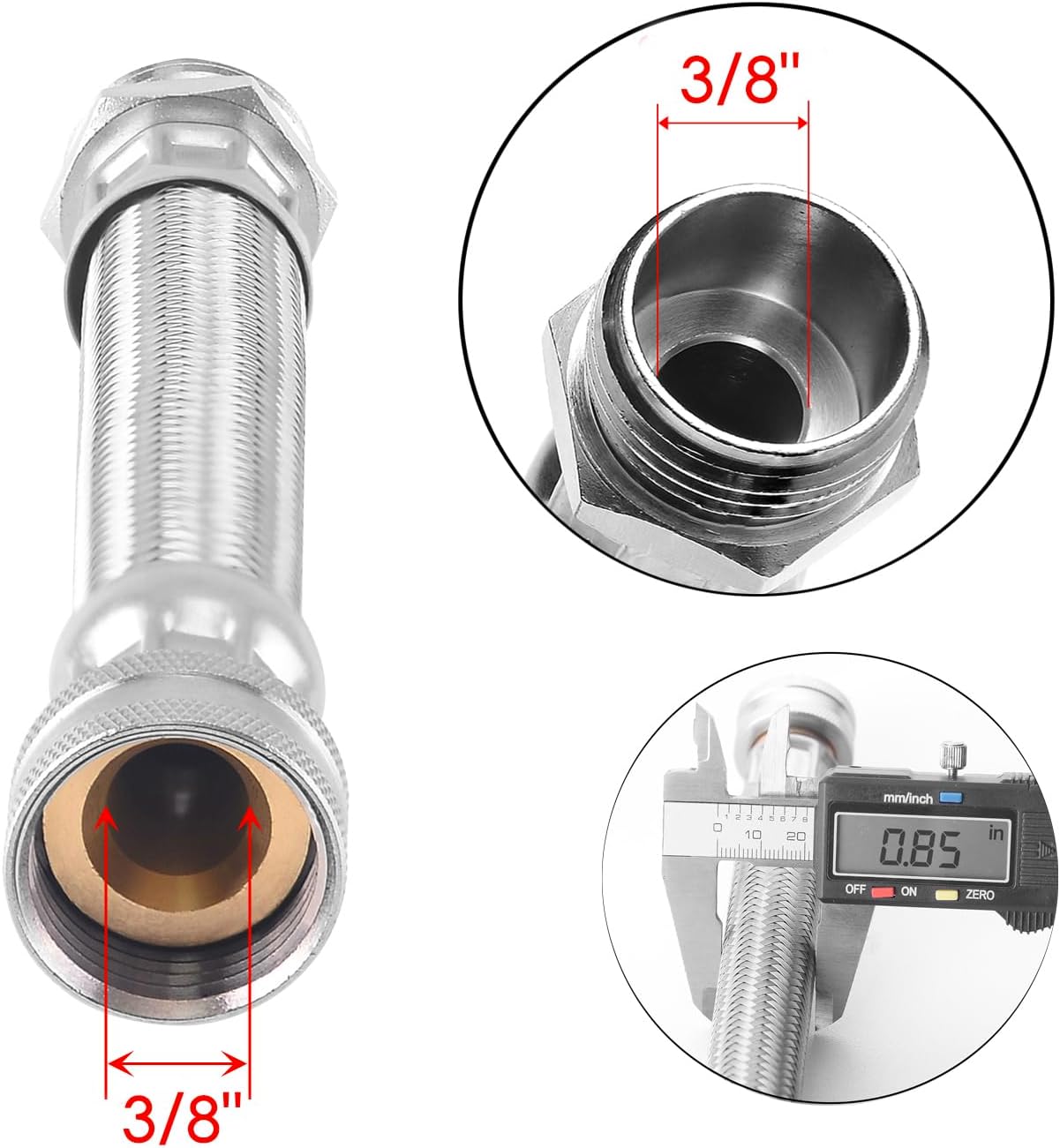 Stainless Steel Braided Garden Hose Extension, 9.5 Inch, Heavy-Duty, 45° Maximum Bend