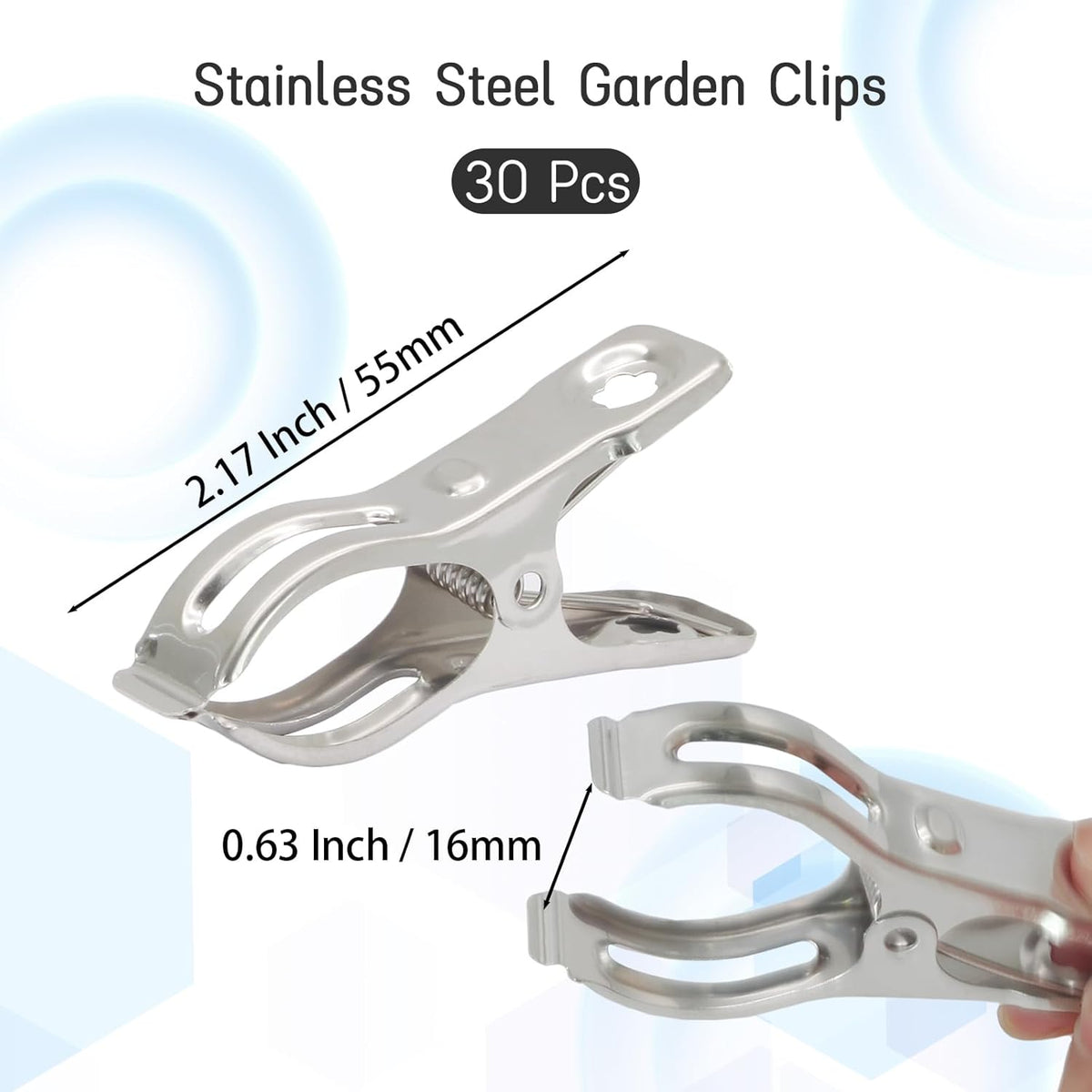 30PCS Stainless Steel Spring Clips, 5/8" Opening Greenhouse Clamps