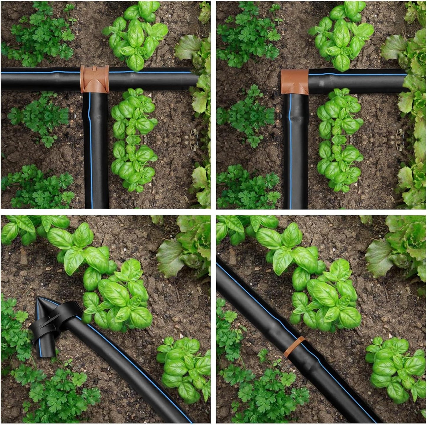 28P Drip Irrigation Fittings Kit (17mm) for 1/2" Tubing (.600" ID), 10 Couplings, 6 Tees, 6 Elbows and 6 Tubing End Closure - Barded Connectors for Drip or Sprinkler Systems(28 Pieces Set)
