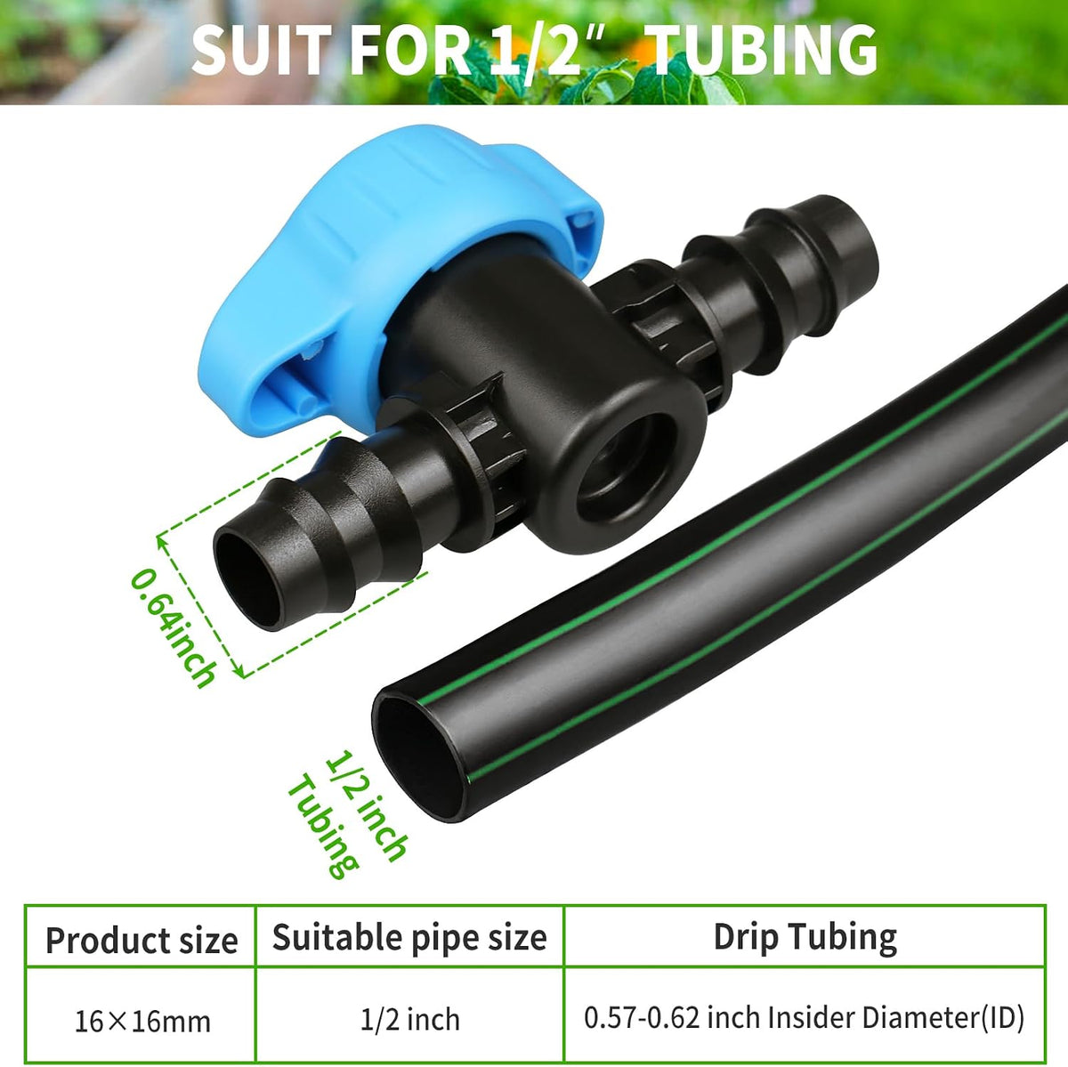 28P Drip Irrigation Fittings Kit (17mm) for 1/2" Tubing (.600" ID), 10 Couplings, 6 Tees, 6 Elbows and 6 Tubing End Closure - Barded Connectors for Drip or Sprinkler Systems(28 Pieces Set)