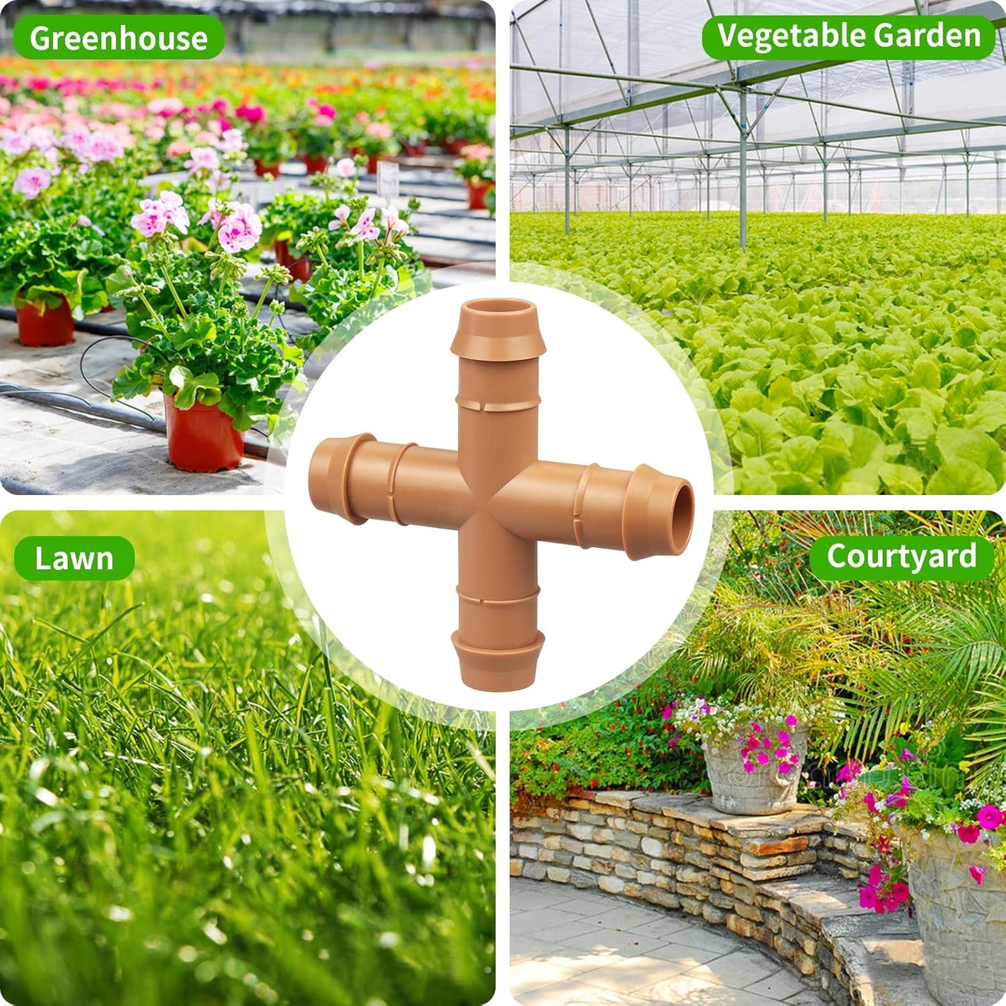 28P Drip Irrigation Fittings Kit (17mm) for 1/2" Tubing (.600" ID), 10 Couplings, 6 Tees, 6 Elbows and 6 Tubing End Closure - Barded Connectors for Drip or Sprinkler Systems(28 Pieces Set)