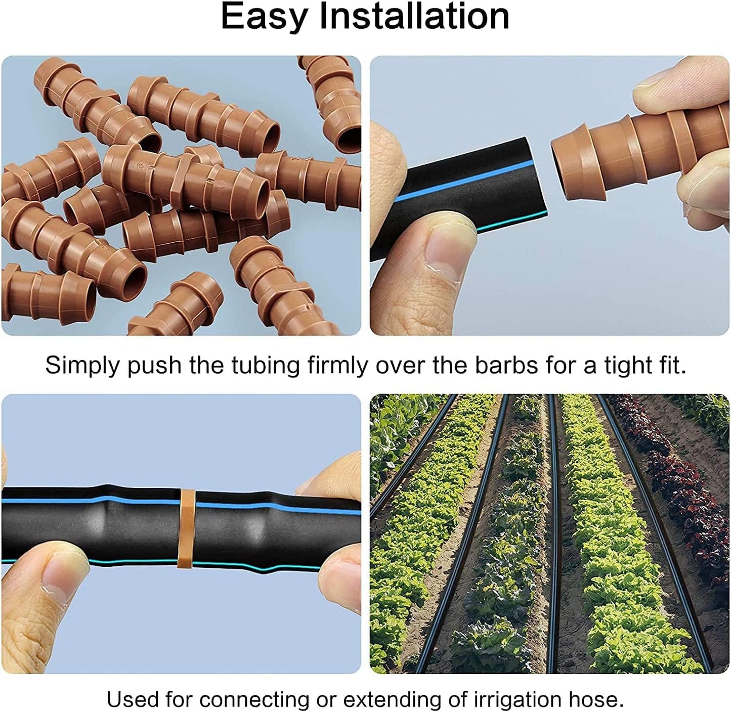28P Drip Irrigation Fittings Kit (17mm) for 1/2" Tubing (.600" ID), 10 Couplings, 6 Tees, 6 Elbows and 6 Tubing End Closure - Barded Connectors for Drip or Sprinkler Systems(28 Pieces Set)