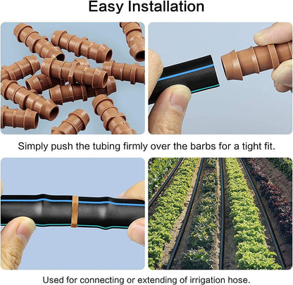 28P Drip Irrigation Fittings Kit (17mm) for 1/2" Tubing (.600" ID), 10 Couplings, 6 Tees, 6 Elbows and 6 Tubing End Closure - Barded Connectors for Drip or Sprinkler Systems(28 Pieces Set)