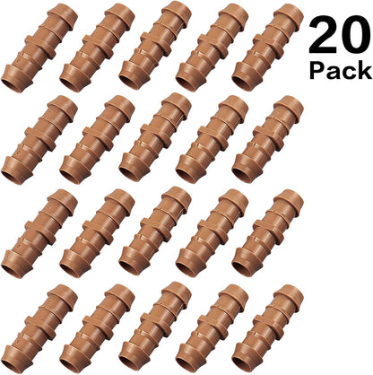 28P Drip Irrigation Fittings Kit (17mm) for 1/2" Tubing (.600" ID), 10 Couplings, 6 Tees, 6 Elbows and 6 Tubing End Closure - Barded Connectors for Drip or Sprinkler Systems(28 Pieces Set)