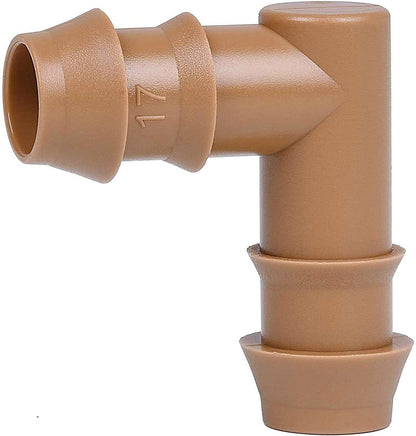 28P Drip Irrigation Fittings Kit (17mm) for 1/2" Tubing (.600" ID), 10 Couplings, 6 Tees, 6 Elbows and 6 Tubing End Closure - Barded Connectors for Drip or Sprinkler Systems(28 Pieces Set)
