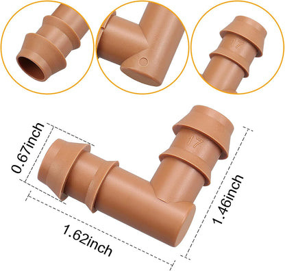 28P Drip Irrigation Fittings Kit (17mm) for 1/2" Tubing (.600" ID), 10 Couplings, 6 Tees, 6 Elbows and 6 Tubing End Closure - Barded Connectors for Drip or Sprinkler Systems(28 Pieces Set)