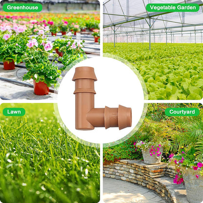 28P Drip Irrigation Fittings Kit (17mm) for 1/2" Tubing (.600" ID), 10 Couplings, 6 Tees, 6 Elbows and 6 Tubing End Closure - Barded Connectors for Drip or Sprinkler Systems(28 Pieces Set)