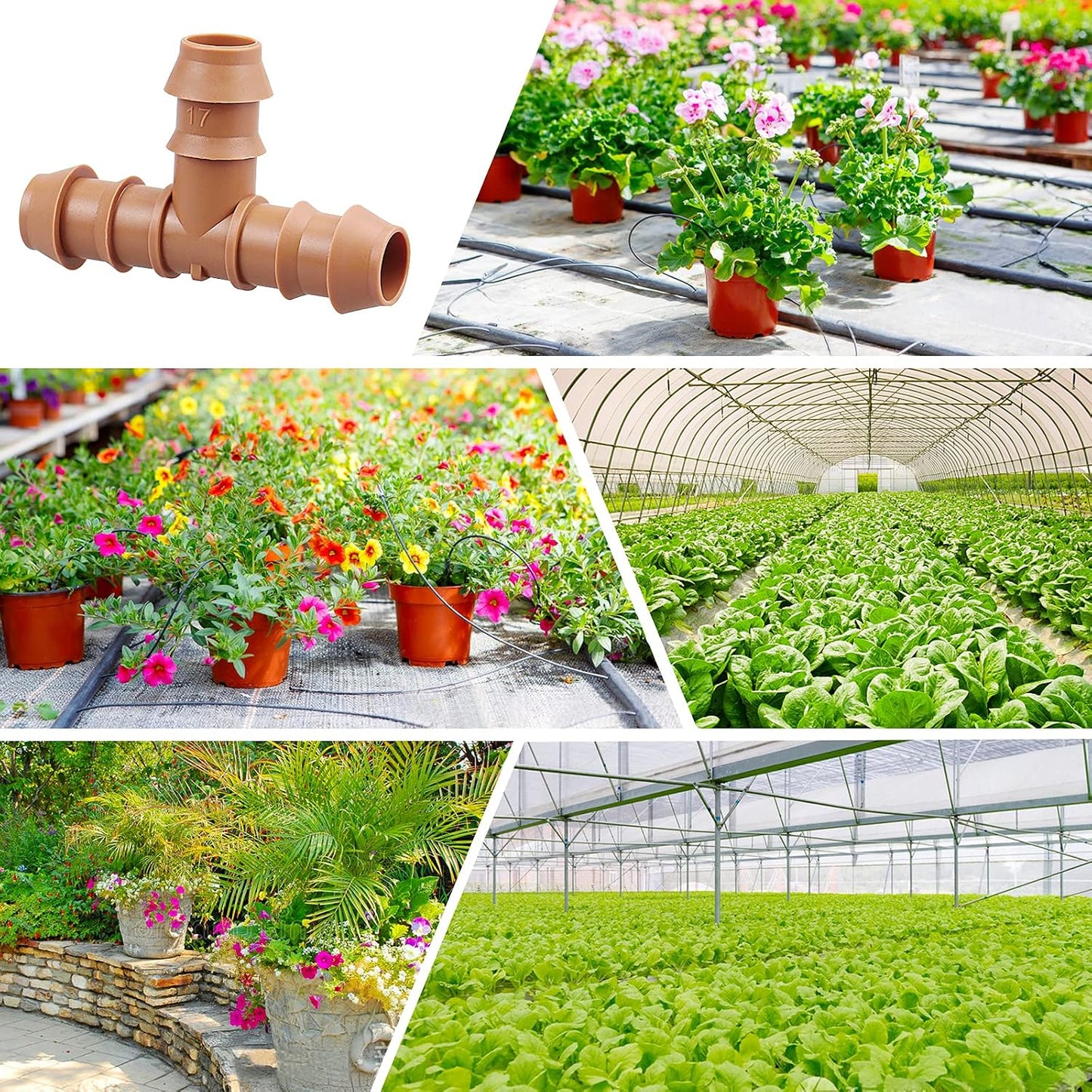28P Drip Irrigation Fittings Kit (17mm) for 1/2" Tubing (.600" ID), 10 Couplings, 6 Tees, 6 Elbows and 6 Tubing End Closure - Barded Connectors for Drip or Sprinkler Systems(28 Pieces Set)