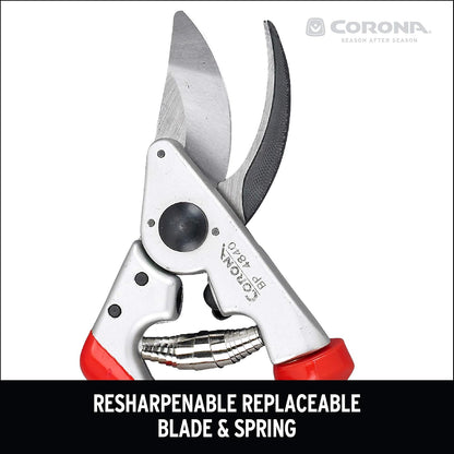 Corona BP 4840 Forged Steel Aluminum Handles Bypass Hand Pruner - 1 inch Cut Capacity Stem and Branch Garden Shears, Red