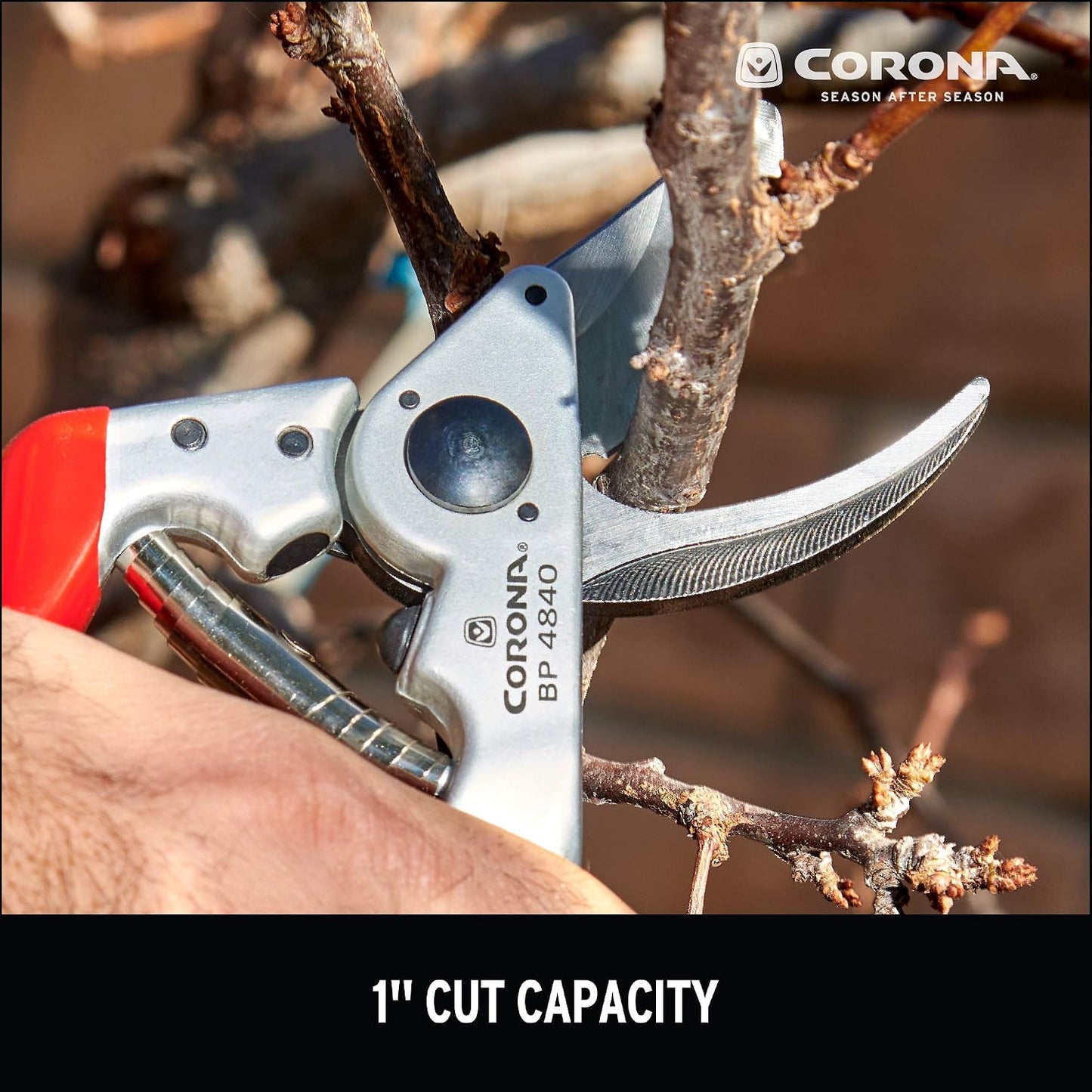 Corona BP 4840 Forged Steel Aluminum Handles Bypass Hand Pruner - 1 inch Cut Capacity Stem and Branch Garden Shears, Red