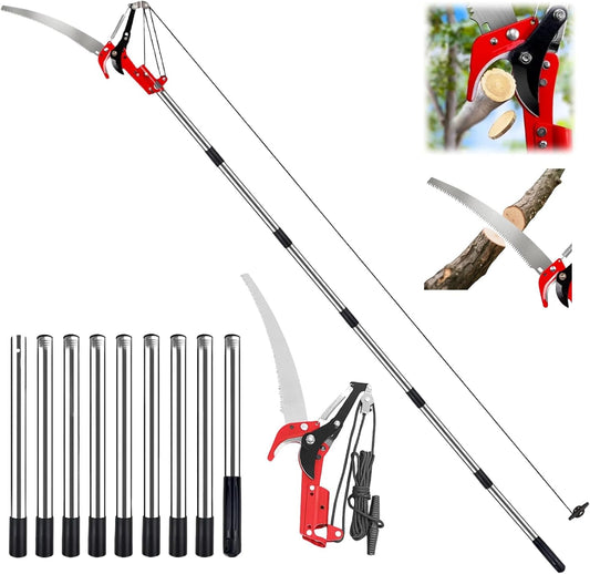 Pole Saws for Tree Trimming - 14FT Dual-Pulley Tree Pruner, Tree Trimmers Long Handle Pruner, Manual Pole Saw for Yard & Garden, Gardening Hand Tools