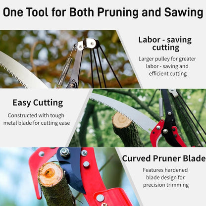 Pole Saws for Tree Trimming - 14FT Dual-Pulley Tree Pruner, Tree Trimmers Long Handle Pruner, Manual Pole Saw for Yard & Garden, Gardening Hand Tools