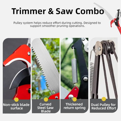 Pole Saws for Tree Trimming - 14FT Dual-Pulley Tree Pruner, Tree Trimmers Long Handle Pruner, Manual Pole Saw for Yard & Garden, Gardening Hand Tools