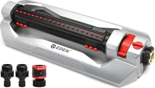 94116 Heavy Duty Metal 3-Way Oscillating Sprinkler for Large Lawn and Garden W/Quick Connect Starter Set