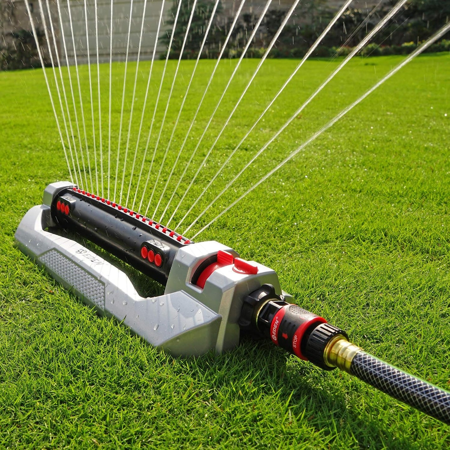 94116 Heavy Duty Metal 3-Way Oscillating Sprinkler for Large Lawn and Garden W/Quick Connect Starter Set