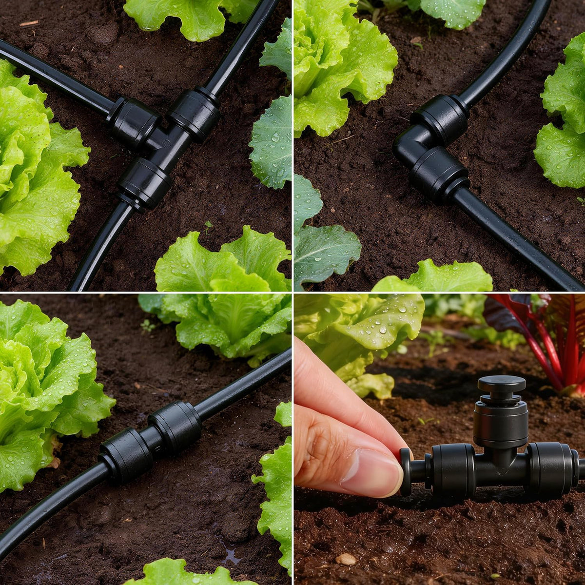 45 PCS Quick Connect 1/4" Drip Irrigation Fittings Kit, Universal Drip Line Connectors for 1/4-Inch Drip Tubing Includes Couplings Tees Elbows Plugs Parts for Irrigation System Connection