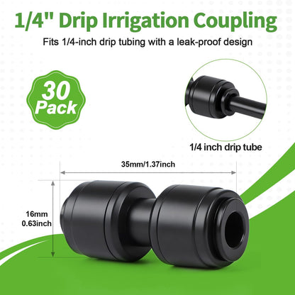 45 PCS Quick Connect 1/4" Drip Irrigation Fittings Kit, Universal Drip Line Connectors for 1/4-Inch Drip Tubing Includes Couplings Tees Elbows Plugs Parts for Irrigation System Connection