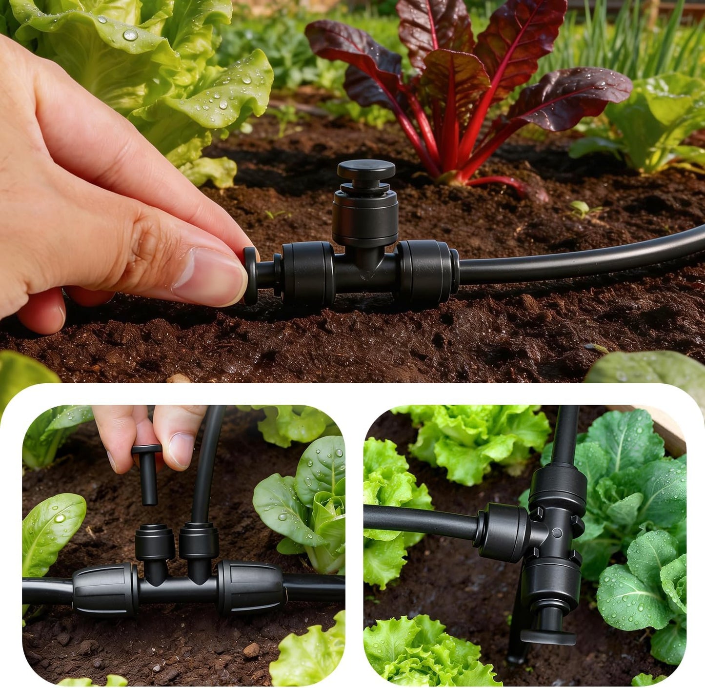 45 PCS Quick Connect 1/4" Drip Irrigation Fittings Kit, Universal Drip Line Connectors for 1/4-Inch Drip Tubing Includes Couplings Tees Elbows Plugs Parts for Irrigation System Connection
