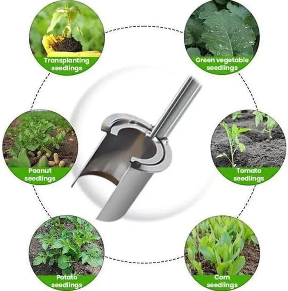 Bulb Planter Tool,Stainless Steel Fruit Tree Transplant Drilling Tool,Plant and Fruit Tree Seedling Transplanter with Long Handle,Handheld Soil Sampler,for Spring Planting Digging Transplanting