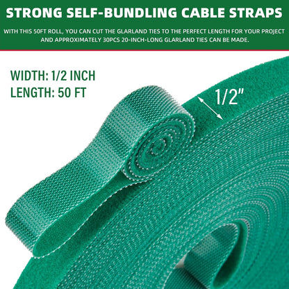 50 ft x 1/2 inch Reusable Plant Ties Roll for Indoor & Outdoor Plants, Non-Toxic Soft Garden Ties, Cut-to-Length Nylon Ties, Gentle Support for Climbing Plants, Tomato Peppers & Vines, Green