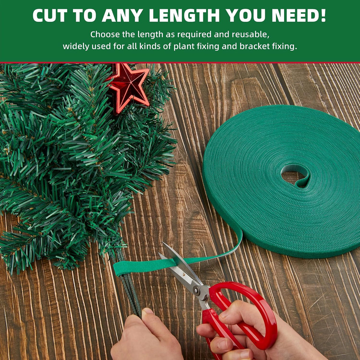 50 ft x 1/2 inch Reusable Plant Ties Roll for Indoor & Outdoor Plants, Non-Toxic Soft Garden Ties, Cut-to-Length Nylon Ties, Gentle Support for Climbing Plants, Tomato Peppers & Vines, Green