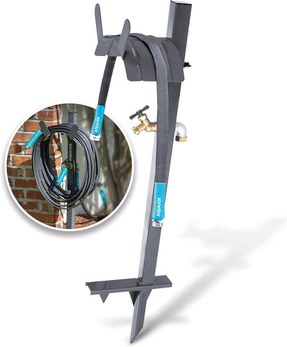SJ-SHSBB3LIH Garden Hose Stand with Brass Faucet and 3 ft Lead in Hose, Gray