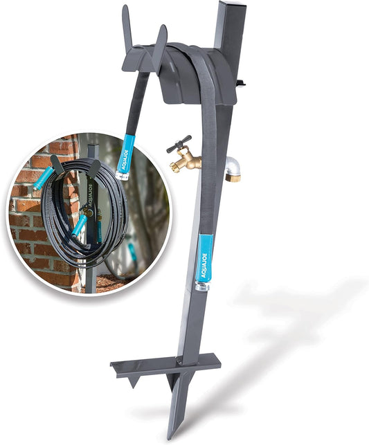 SJ-SHSBB3LIH Garden Hose Stand with Brass Faucet and 3 ft Lead in Hose, Gray