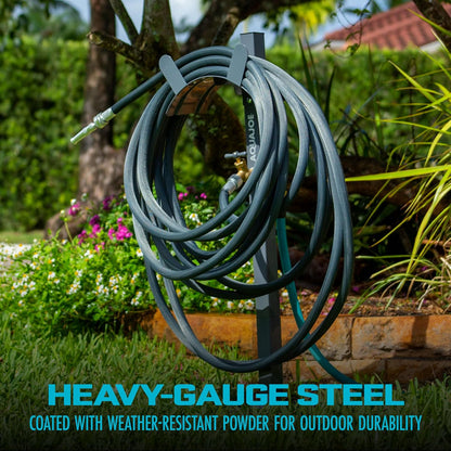SJ-SHSBB3LIH Garden Hose Stand with Brass Faucet and 3 ft Lead in Hose, Gray