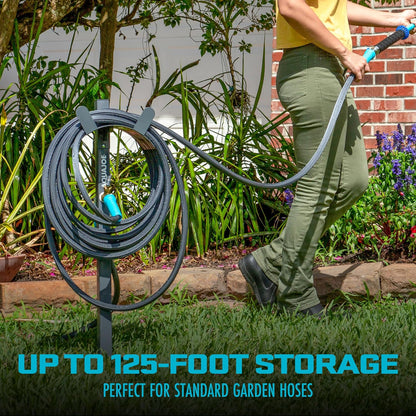 SJ-SHSBB3LIH Garden Hose Stand with Brass Faucet and 3 ft Lead in Hose, Gray