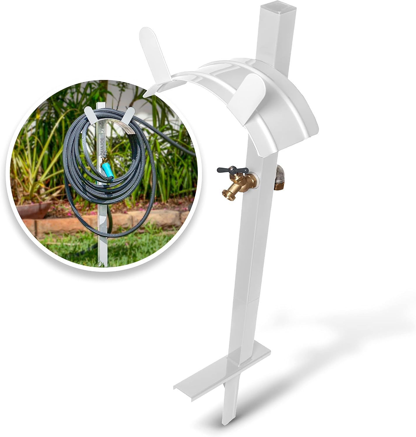 SJ-SHSBB3LIH Garden Hose Stand with Brass Faucet and 3 ft Lead in Hose, Gray