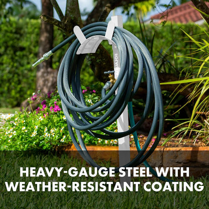 SJ-SHSBB3LIH Garden Hose Stand with Brass Faucet and 3 ft Lead in Hose, Gray