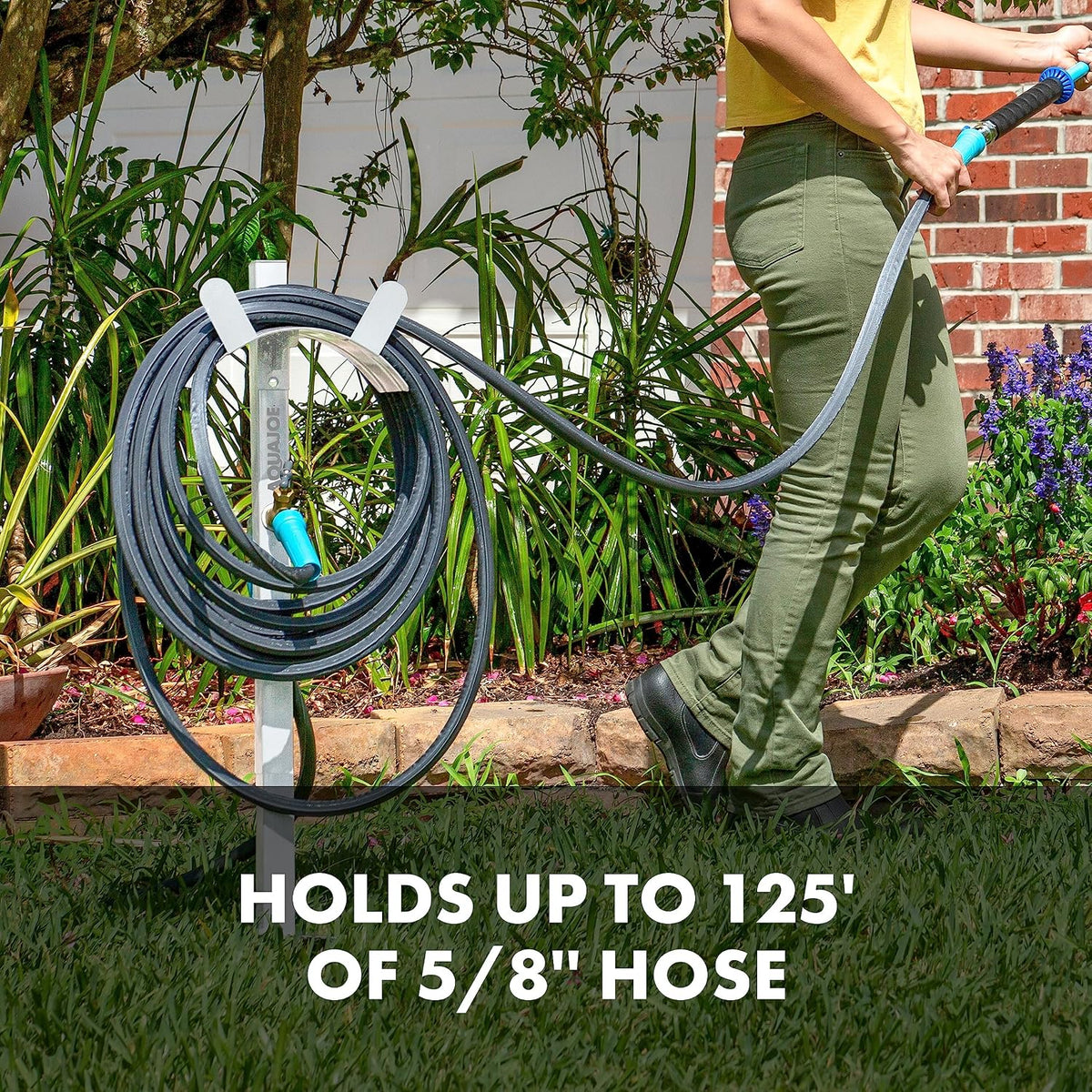 SJ-SHSBB3LIH Garden Hose Stand with Brass Faucet and 3 ft Lead in Hose, Gray
