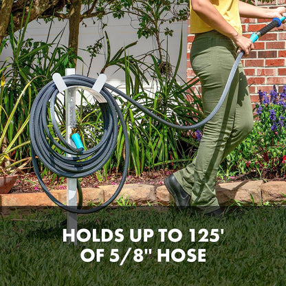 SJ-SHSBB3LIH Garden Hose Stand with Brass Faucet and 3 ft Lead in Hose, Gray