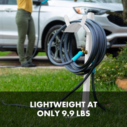 SJ-SHSBB3LIH Garden Hose Stand with Brass Faucet and 3 ft Lead in Hose, Gray