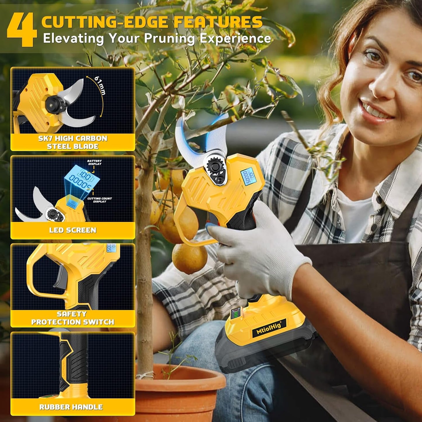Electric Pruning Shears Compatible with DeWALT 20V – 26000RPM Cordless Garden Pruner,0.8-2 inch Max Cutting Diameter PVC Cutter Tree Trimmer with LCD Display & SK7 Blades(Tool Only)