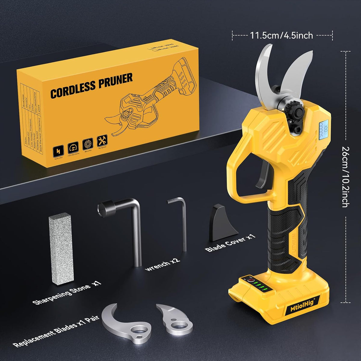 Electric Pruning Shears Compatible with DeWALT 20V – 26000RPM Cordless Garden Pruner,0.8-2 inch Max Cutting Diameter PVC Cutter Tree Trimmer with LCD Display & SK7 Blades(Tool Only)