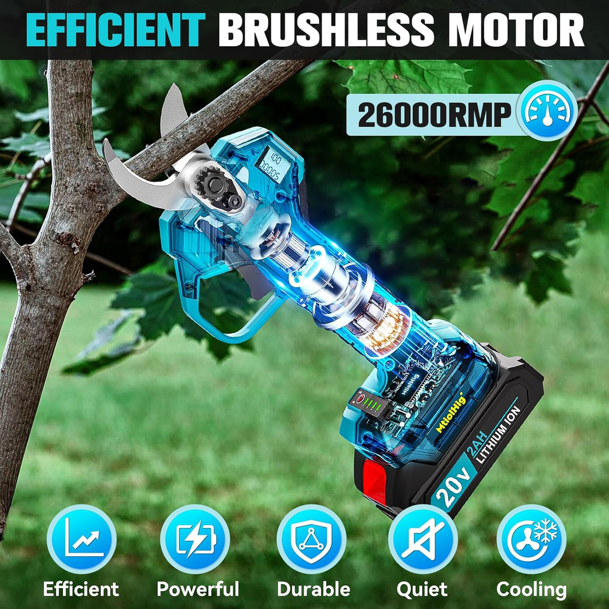 Electric Pruning Shears Compatible with DeWALT 20V – 26000RPM Cordless Garden Pruner,0.8-2 inch Max Cutting Diameter PVC Cutter Tree Trimmer with LCD Display & SK7 Blades(Tool Only)