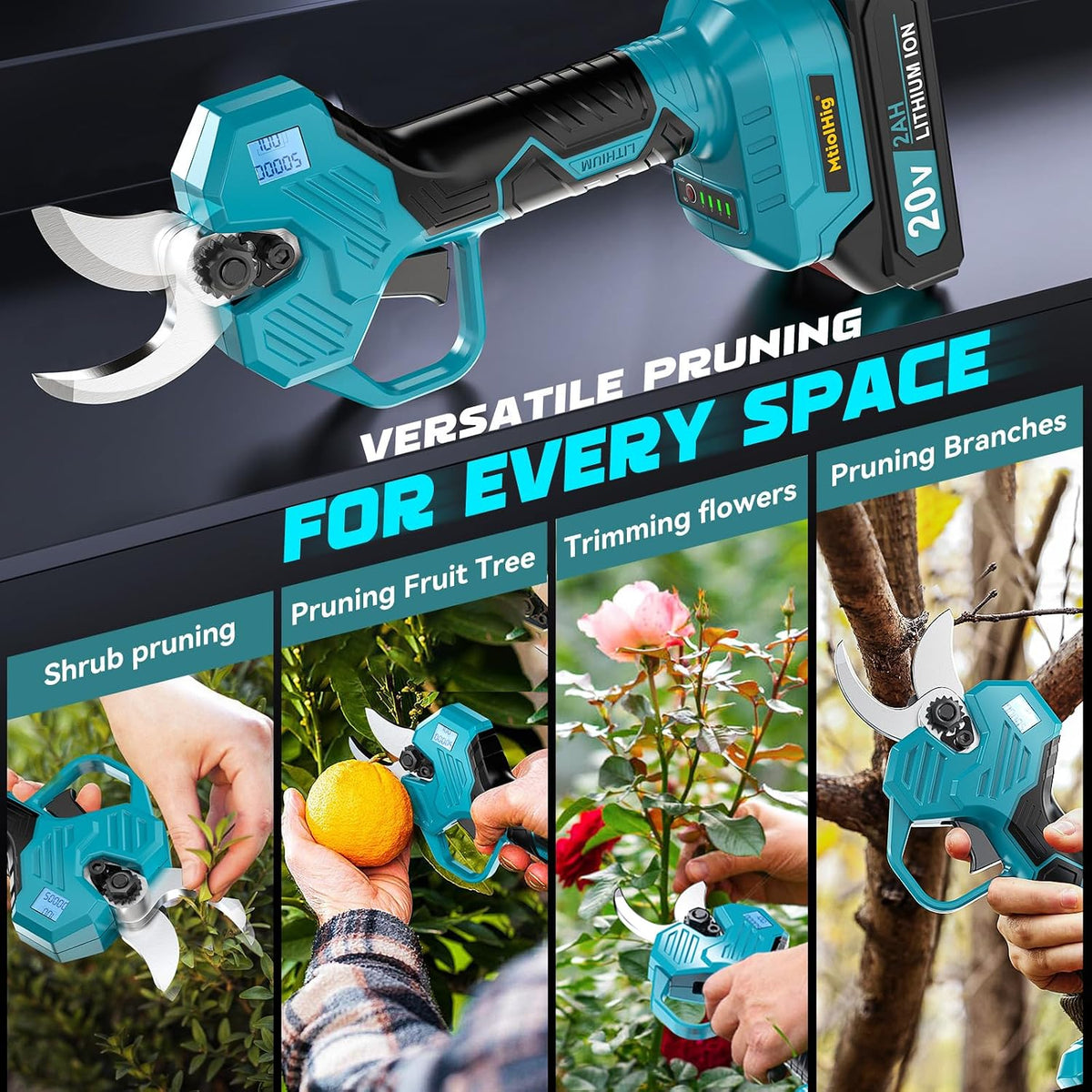 Electric Pruning Shears Compatible with DeWALT 20V – 26000RPM Cordless Garden Pruner,0.8-2 inch Max Cutting Diameter PVC Cutter Tree Trimmer with LCD Display & SK7 Blades(Tool Only)